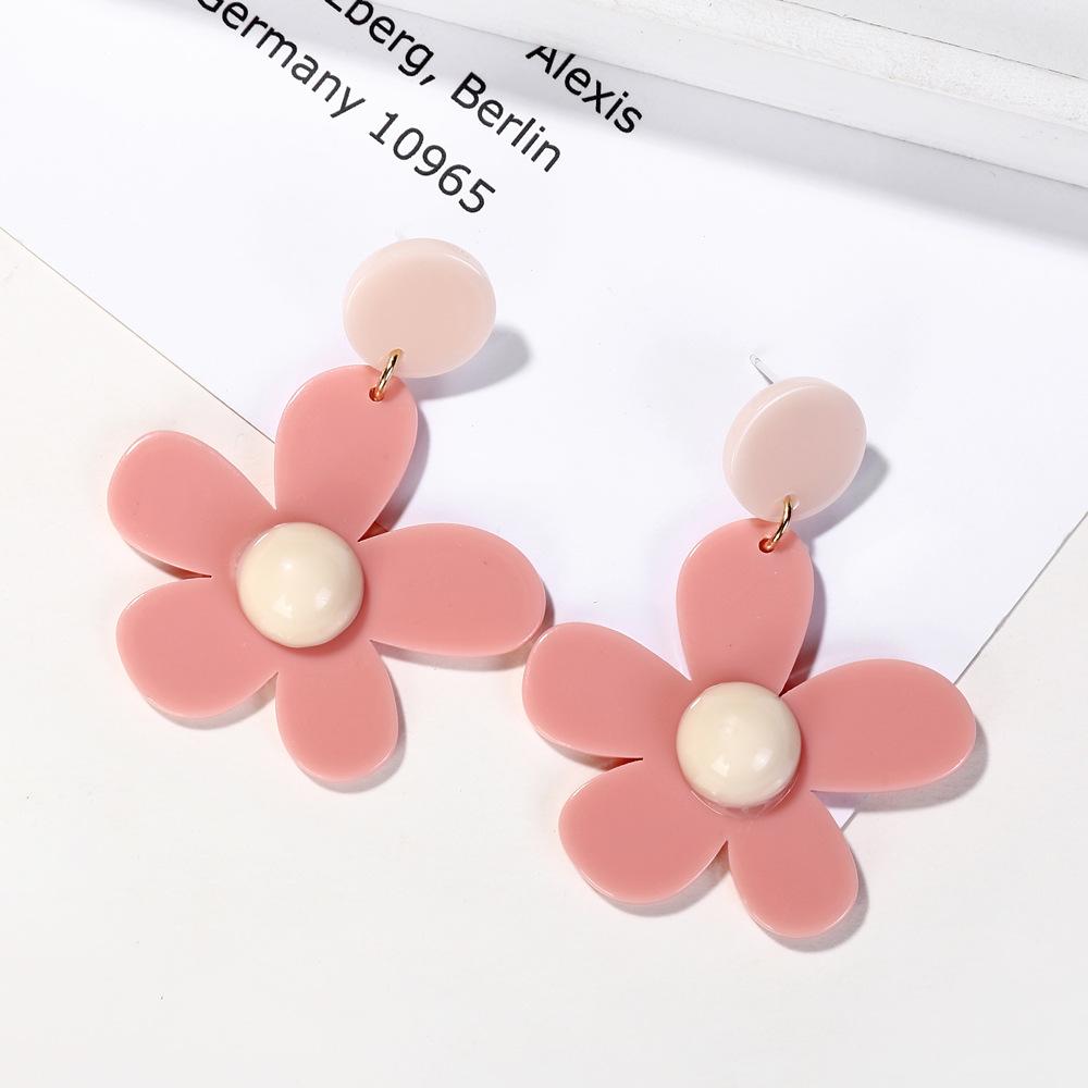 European and American Exaggerated Candy Colored Flower Earrings, Fashionable and Simple Sweet Button Daisy Earrings