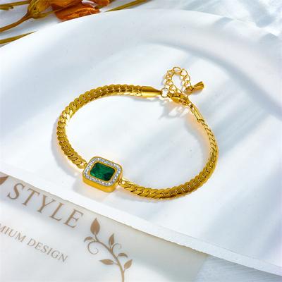 Bracciale a Maglia Cubana Oro con Smeraldo Quadrato – Gioielli di Lusso Vintage, Eleganza Crescita Regalo per Donne