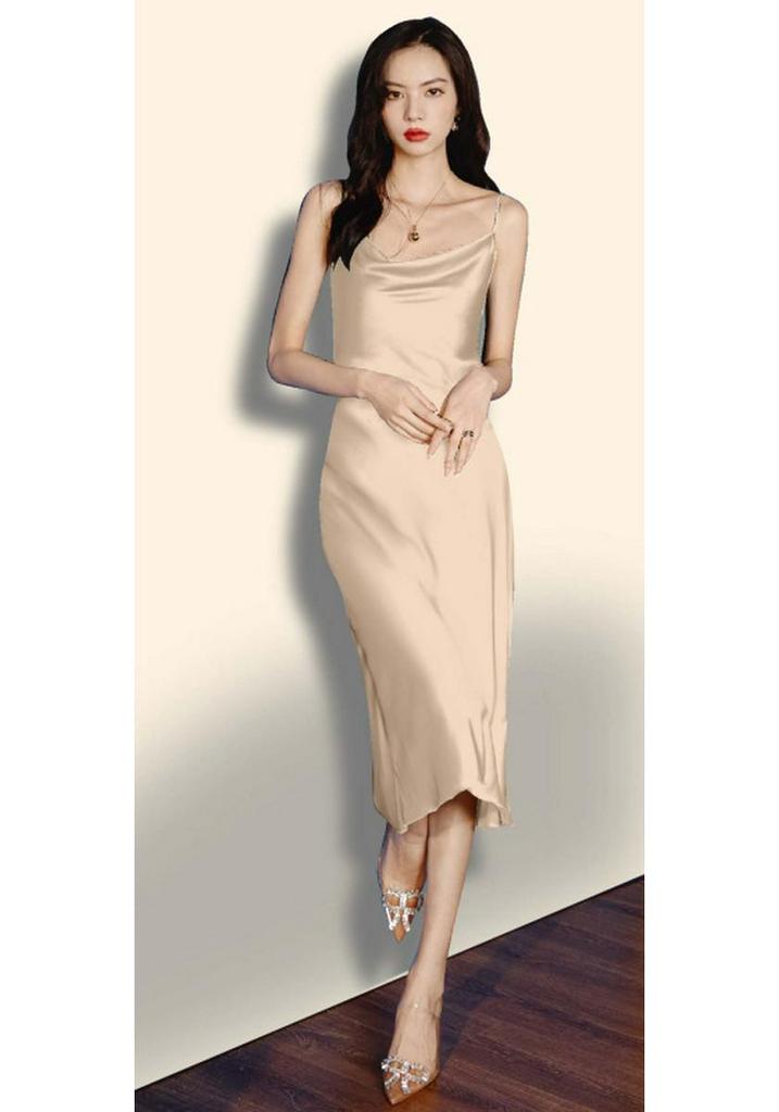 Yaoting Women's Summer Satin Chiffon Nightgown - Silk Camisole Cowl Neck Homewear 2878