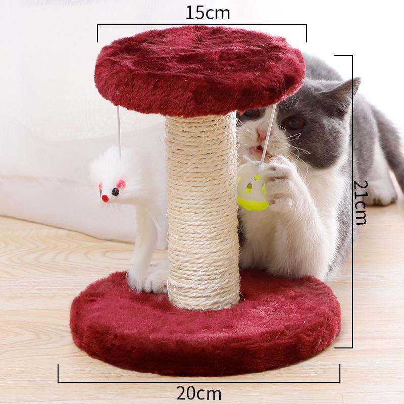 Sisal Cat Tree & Scratching Post: Double-Layer Platform, Wear-Resistant, No Shedding, Entertaining Toy for Bored Kittens.