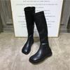 South Korea Dongdaemun autumn and winter new square head retro flat bottom elastic high boots British style female tide