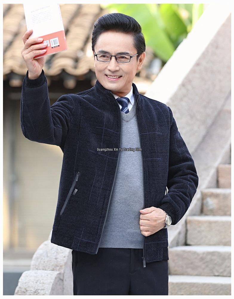 Men's Corduroy Velvet-Lined Jacket for Middle-Aged and Elderly - Autumn/Winter Warmth