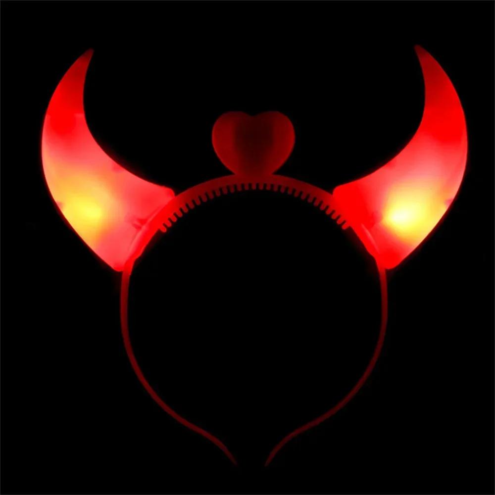 Halloween Decoration Devil Horn Luminous Hairhoop Led Hairband Flashing Glow Headress Light Up Hair Access Cosplay Glowing Prop