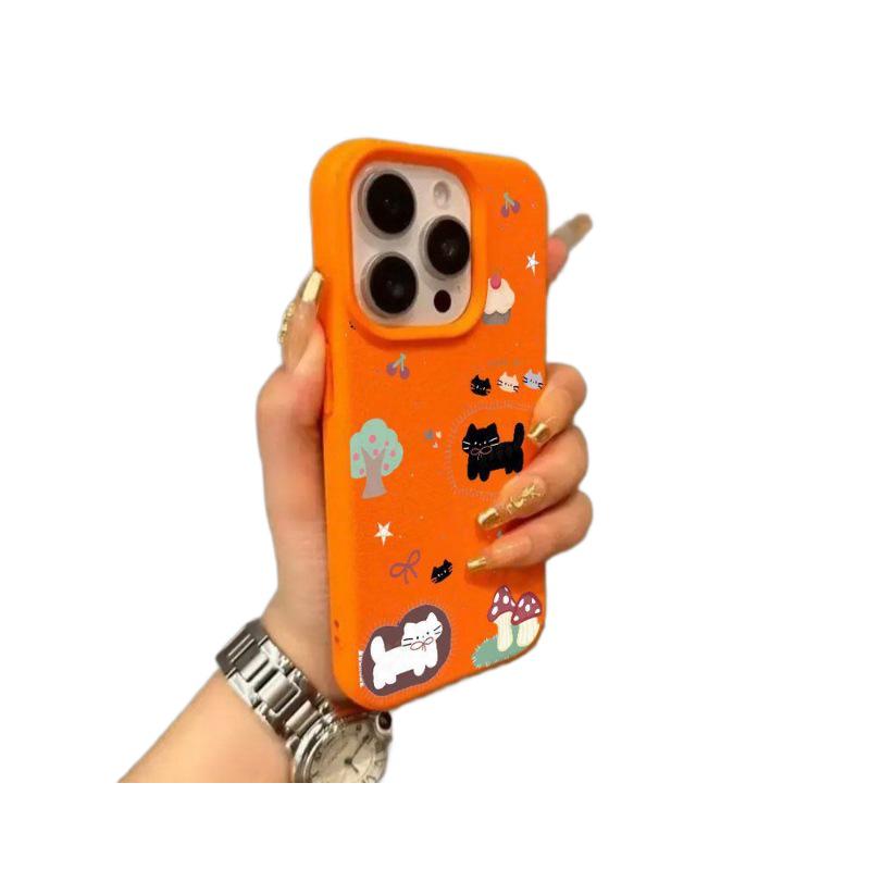 Lychee Texture Soft Shell Phone Case for Apple 17 Pro Max, 16 Pro, 15, 14 - Cake Kitten Design