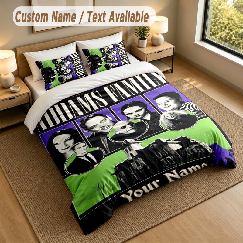 3Pcs Bedding Set Custom Name Text, 1 Sheet 2 Pillowcases Home Bed DecorThe Addams Family