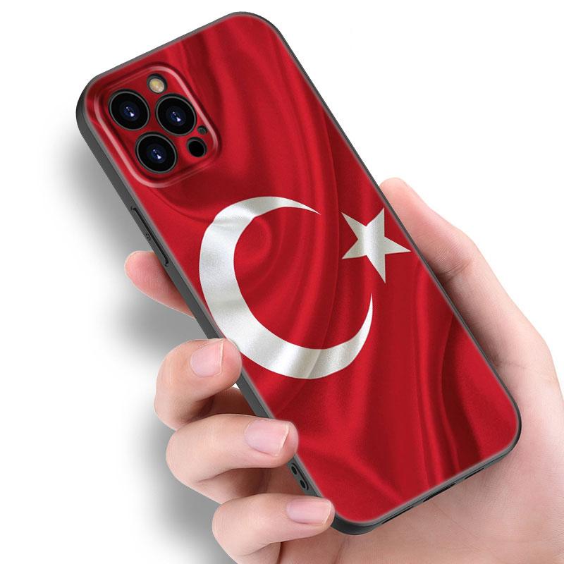 თურქეთის დროშის შავი სილიკონის ტელეფონის ქეისი Apple iPhone 12 13 Mini 11 14 15 Pro Max 7 8 Plus X XR XS SE 2020 2022-ისთვის