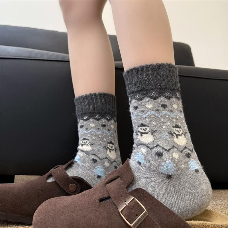 Wool Socks Children'S Snowman Christmas Tree Thickened Warm Tube Socks