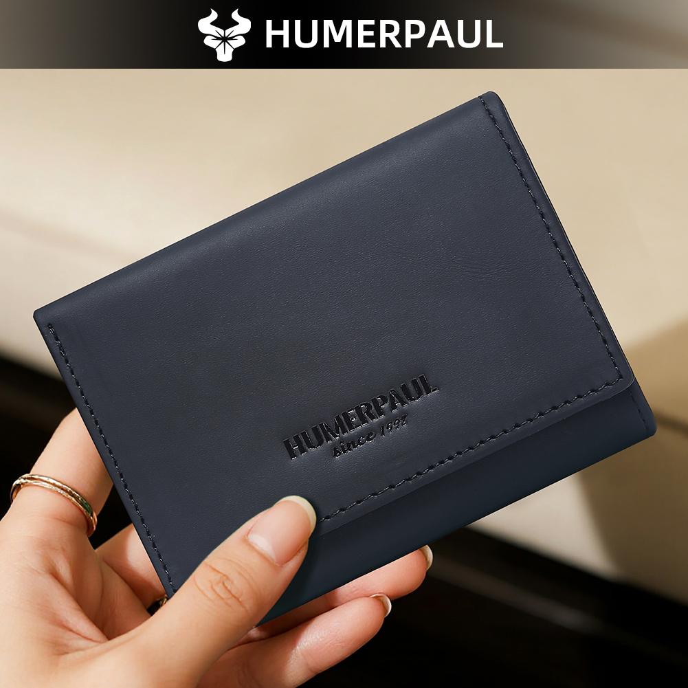 Humerpaul Ladies First Layer Cowhide Three-folding Wallet RFID Anti-theft Brush Portable Wallet Multi-card Slot Large-capacity Multi-compartment