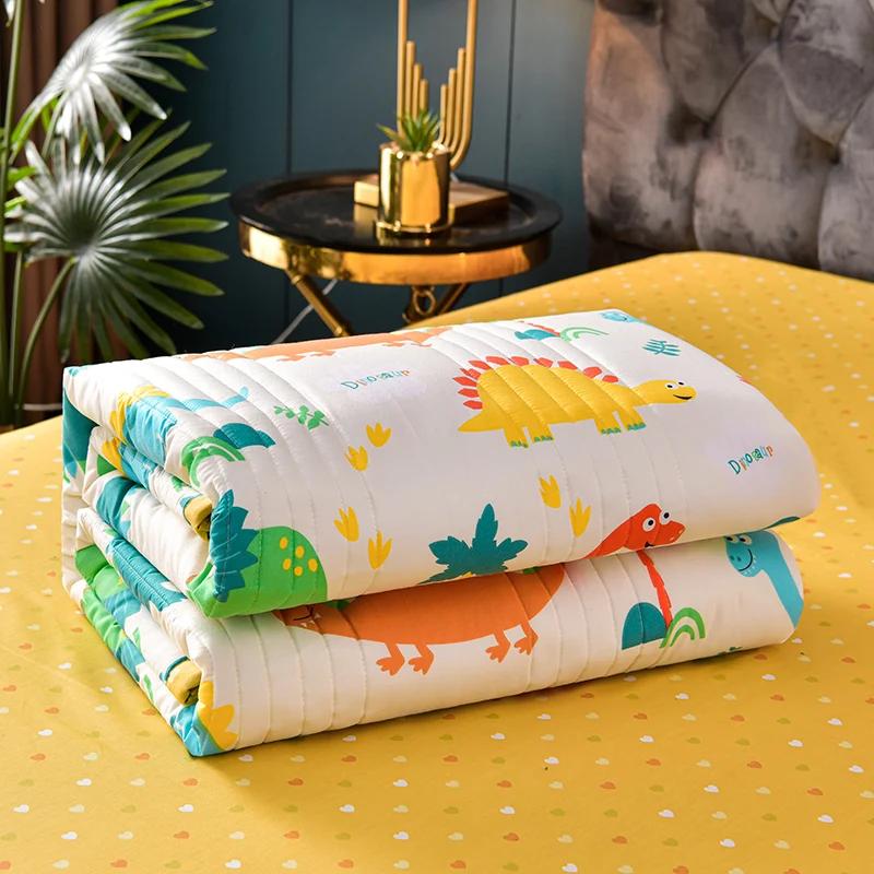Children Cartoon Dinosaur Quilt Washed Air Condition Thin Comforter Blanket Bedspread for Single Double Queen King Bed Coverlet