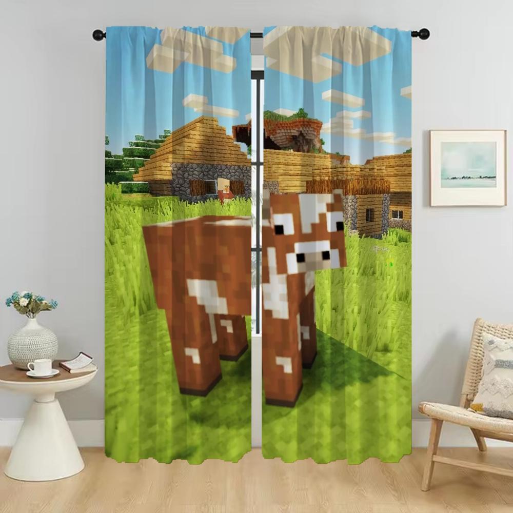 

Штори для вітальні Штори для кімнати 2 панелі Mine-crafts Shades Домашній інтер єр Штори Перегородка Хелловін Декорація Дитина W96xH213cmx2pcs-CL