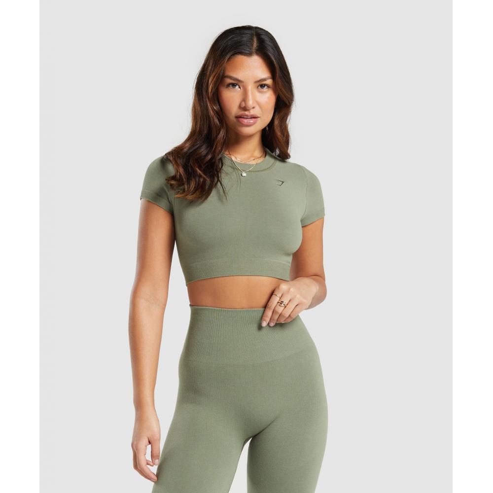 

GYMSHARK Бесшовный укороченный топ из хлопка, зеленый B8A4W ECH1