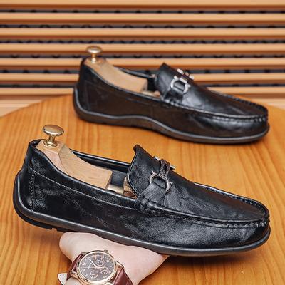 One-pedal Men's Shoes British Black Leather Soft-soled Beanie Shoes Business Men's Casual Leather Shoes Trendy Shoes Men