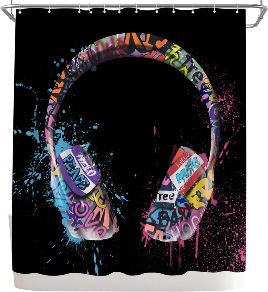 music shower curtain graffiti dj music headphones boy shower curtain 180x 180cm polyester fabric bathroom decoration