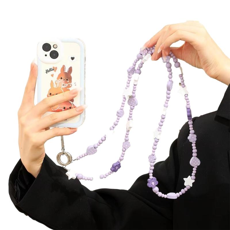 Phone Lanyard, Universal Bead Chain Neck Straps for Phone Case Crossbody Phone Lanyards with Patches for Most Phone