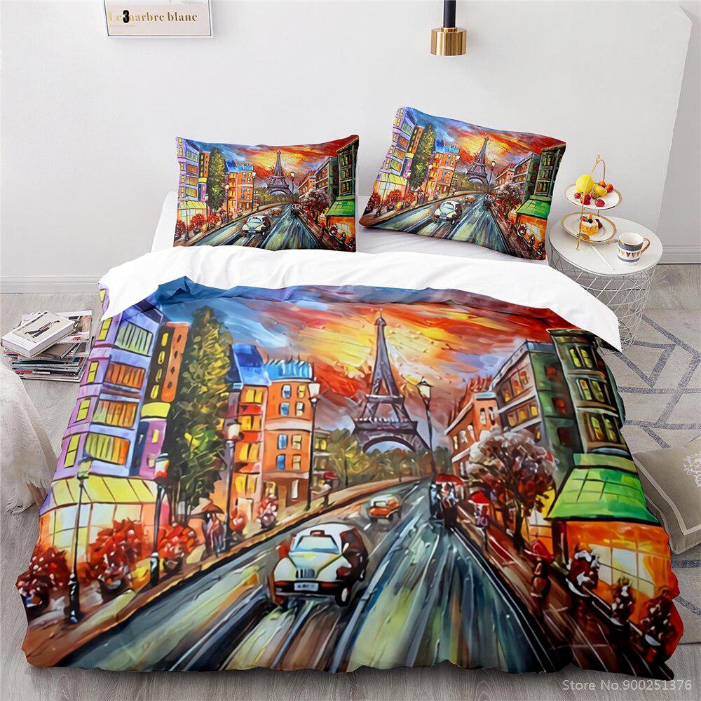 Comforter Eiffel Tower Bedding Set Queen Size Couple Valentine'S Day Comforter Set For Women Romantic Paris Room Decor