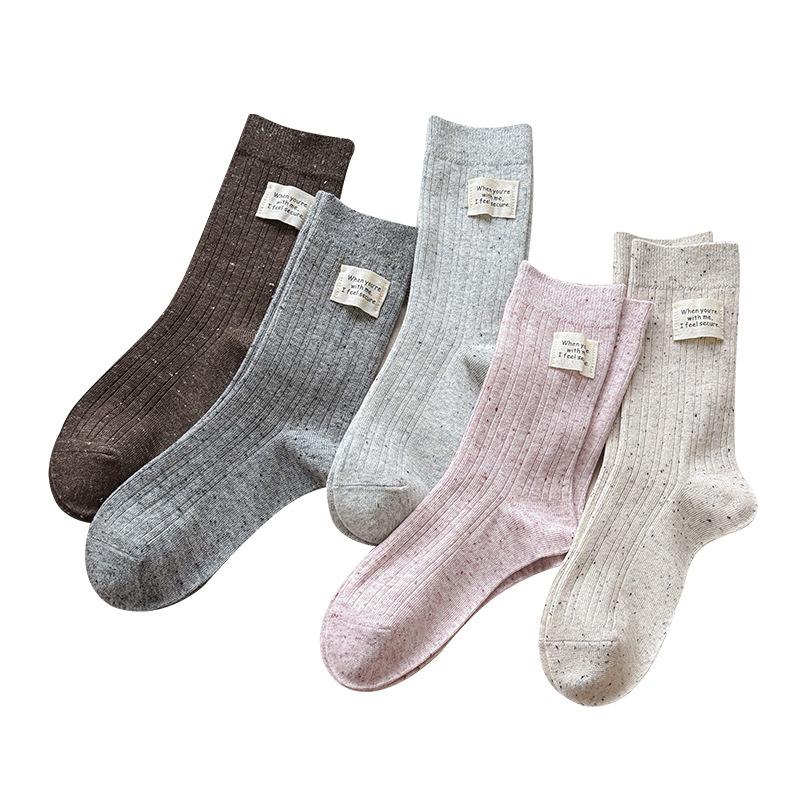 Female Spring and Autumn Cotton Point Yarn Personality Cloth Label In The Tube Pile Socks