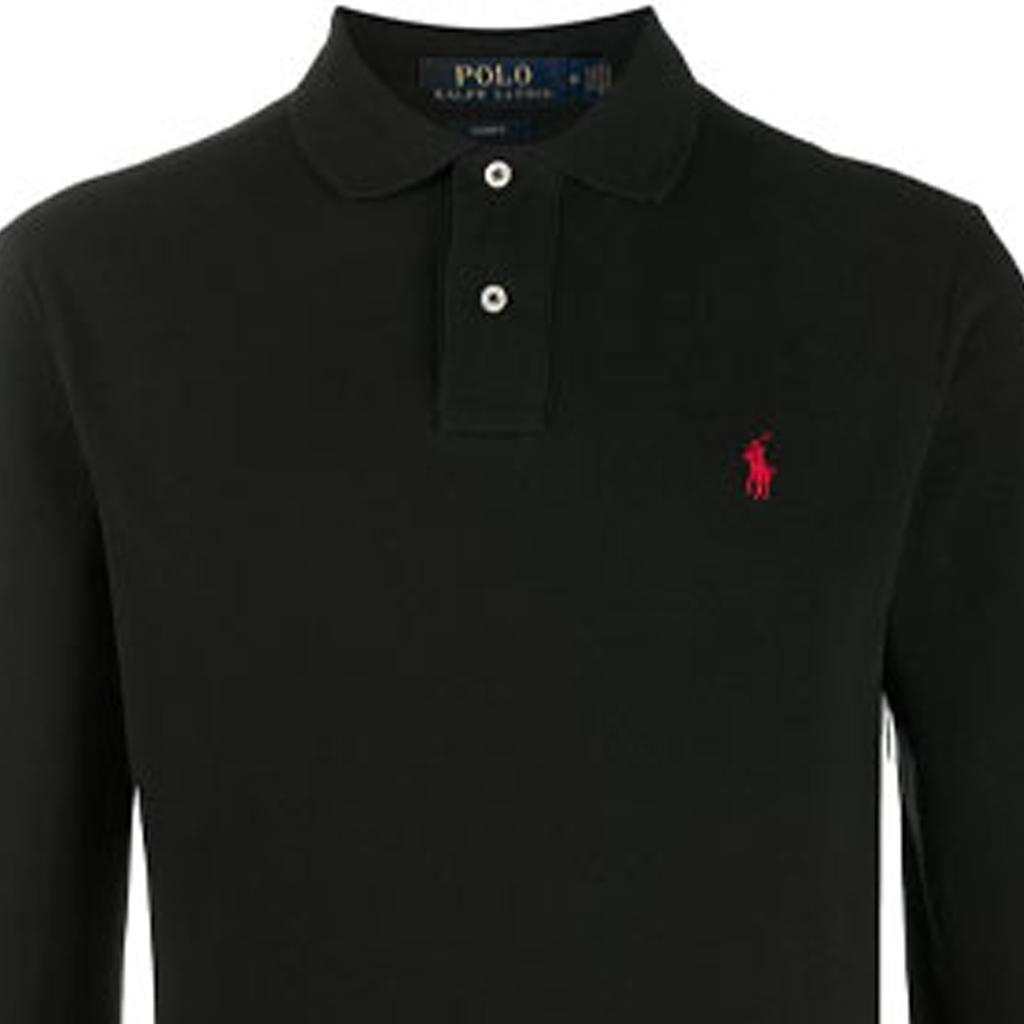 Polo Ralph Lauren Logo Solid Color Embroidered Long Sleeve Polo Shirt Men tops Black 710681126-037