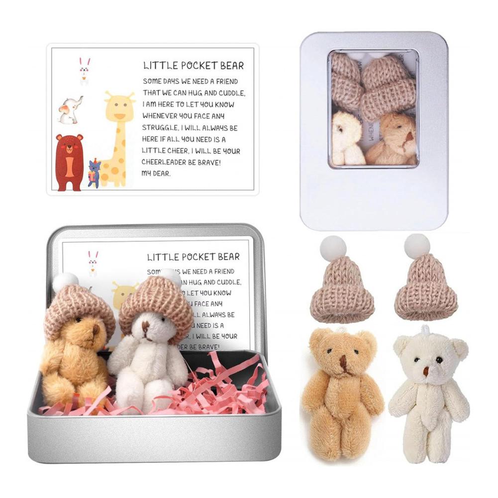 Handmade Mini Plush Little Pocket Bear Gift Box Set Worry Bear Comes With Motivational Cards And Friendship Gifts