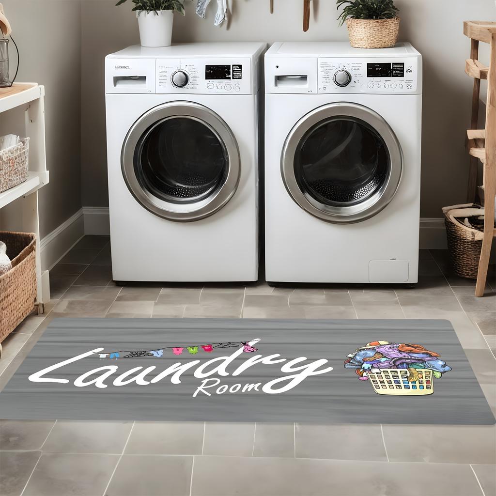 Modern Gray Wood Board Laundry Print Area Rug, Soft Non-Slip Indoor Outdoor Floor Mat for Living Room and Bedroom
