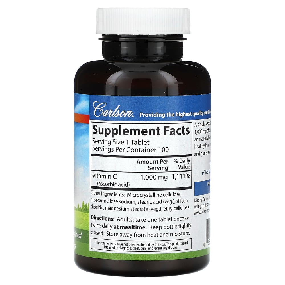 Carlson Labs Vitamin C 1000mg Vegetarian Tablets, 100 Count