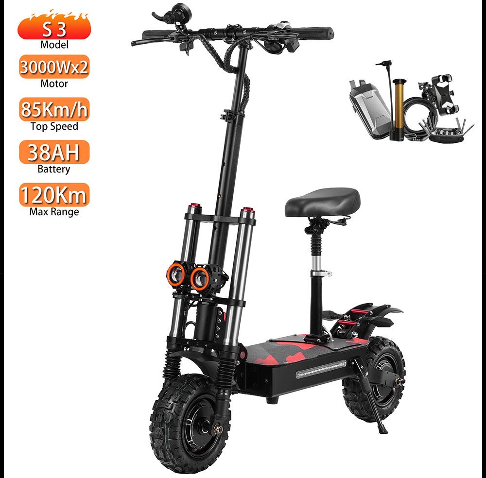 Elektroroller Faltbar Boyueda 11" 3000Wx2 Motor Mit Sitzen 60V 38AH Erwachsenen Elektroroller Max Reichweite 120Km Schwarz S3