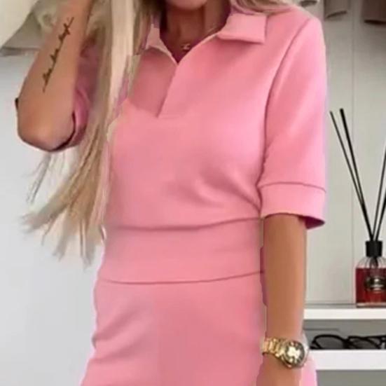 Yousheng 2Pcs/Set Women Casual Shirt Pants Suit Solid Color Spring Summer Turn Down Collar Short Sleeve Top High Waisted Wide Leg Pants Long Trousers