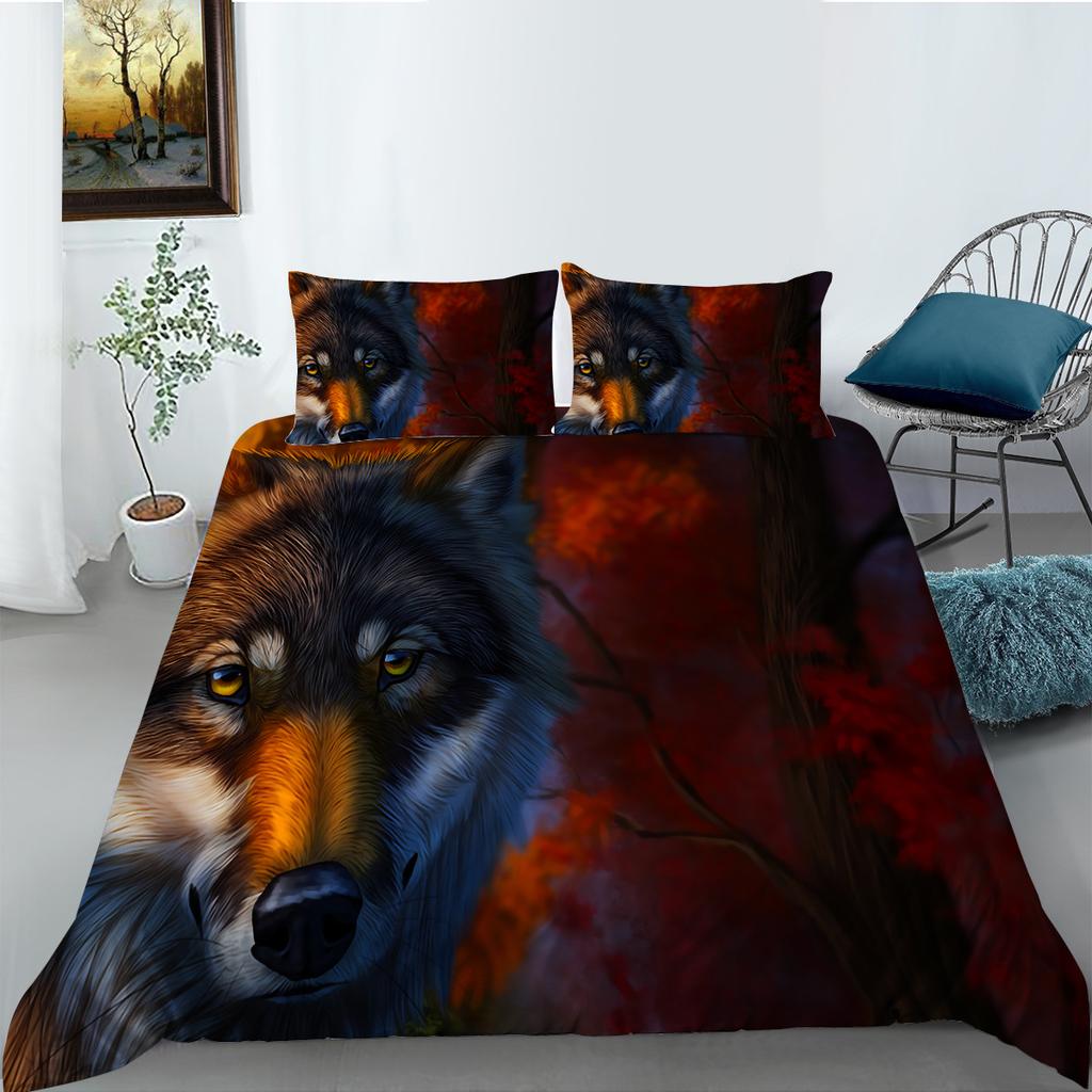 Pattern Wolf 3D Digital Printing Bedding Two Three Piece Set Polyester