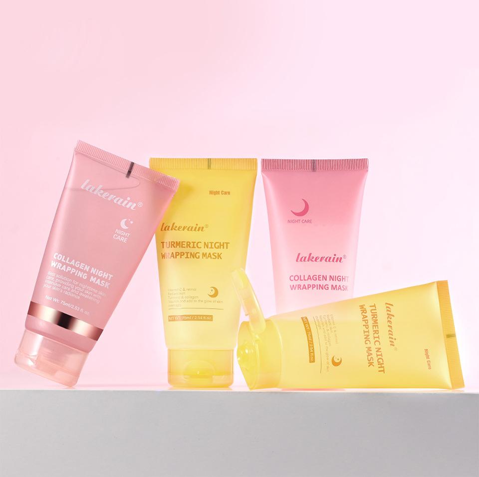 2 Stück/Set Kurkuma & Kollagen Nacht-Wickelmaske Tiefenhydratation Feuchtigkeitsspendend Schlaf-Peel-Off-Maske Hautpflege