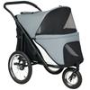 PawHut 3-Rad Hundewagen mit einfachem Klappmechanismus, Aufbewahrungstasche, weiche Polsterung, Sicherheitsleine, Grau