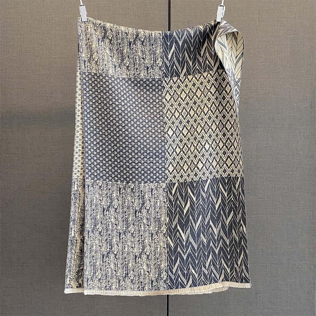 Autumn new fashionable geometric texture splicing scarf women's imitation cashmere warm fashion versatile outer shawl scarf