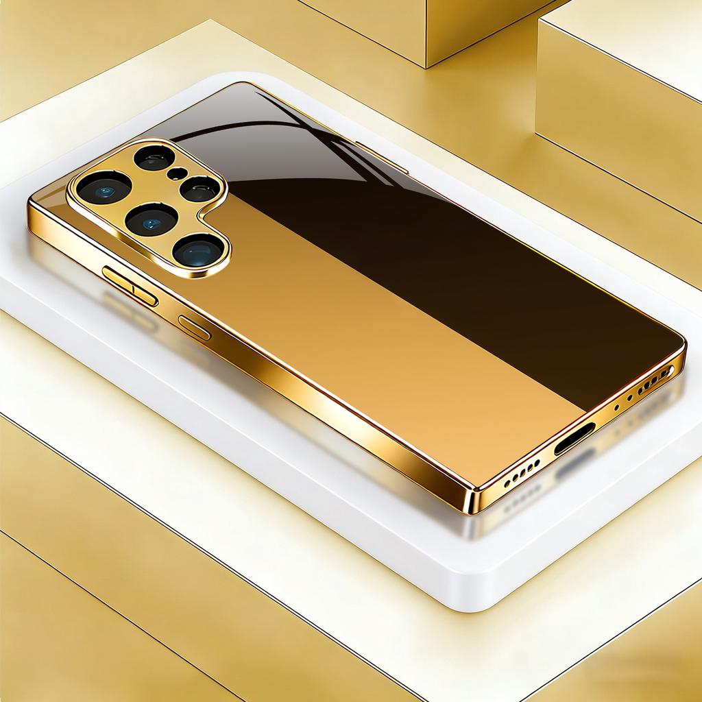 Electroplated Gold New Phone Case for Samsung Galaxy S26 Ultra S25 Plus S24 S23 S22 Fe Tempered Glass Artistic Texture Patterns