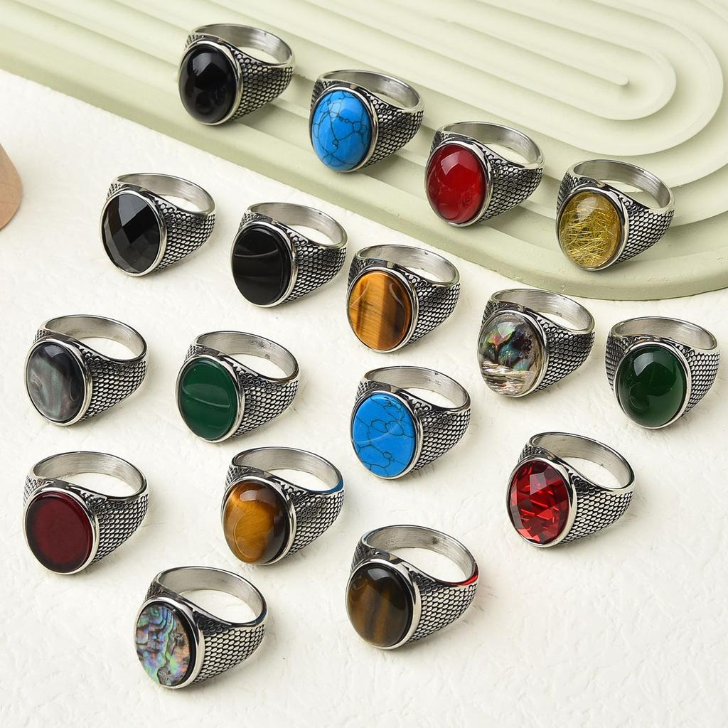 Men's/Women Many Gemstone Style 316LStainless Steel Onyx Scale Texture Rings Classic Fashion Trend Jewelry High Quality Product