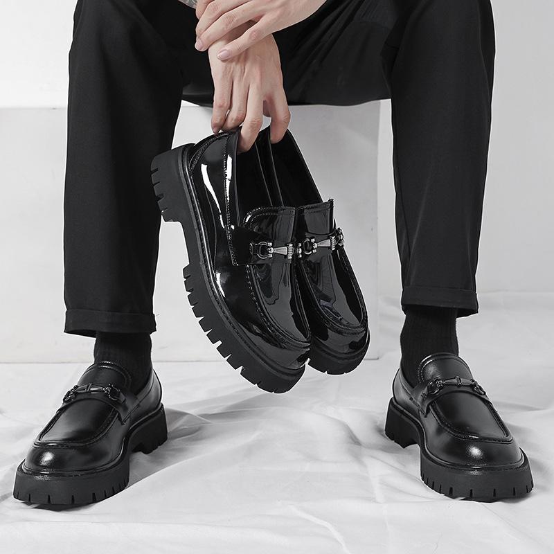 2026 Men's and Teens' Large Size, Wide-Toe Loafers - Slip-On Leather Shoes with Thick Soles for Height Increase