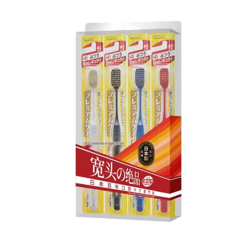 

Зубные щетки Ebisu с 48 отверстиями и широкой головкой, средней жесткости, 4 шт.