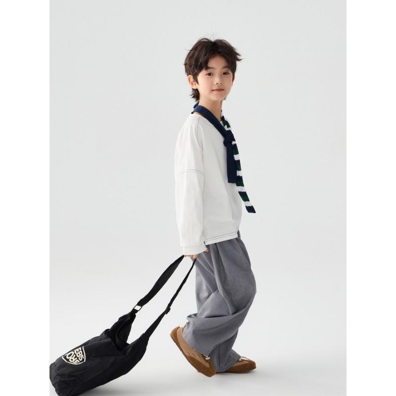 Kids Casual Loose Long Sleeve Solid Cotton Bottoming T Shirt For Boys And Girls