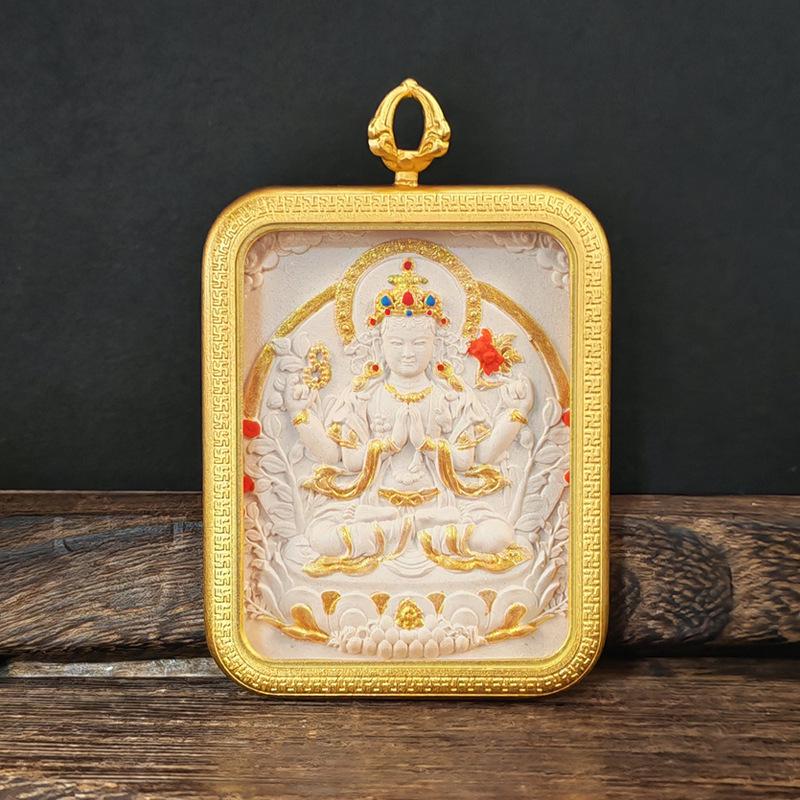 Tibetisches Grünes Tara & Gelbes Jambhala Amulett: Titanstahl Medizin Buddha Anhänger