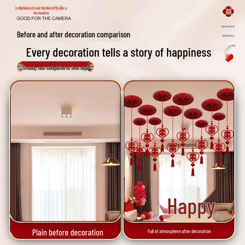 Double Happiness Wedding Ceiling Decoration: Square Hanging Ornament for Bedroom, Living Room, or New Home