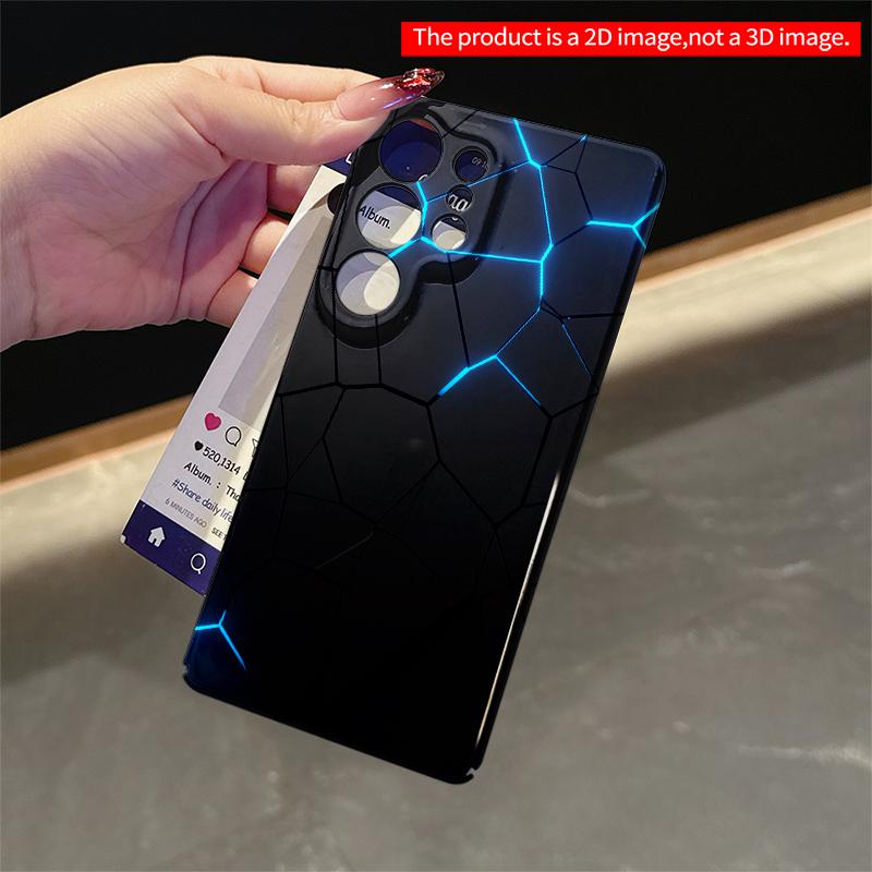 2DFlat Samsung phone case Glowing Blue Hexagon Geometric Phone Case Applicable to Galaxy S22 S23 S24 S25ULTRA S26 A12 A13 A14 A15 A16