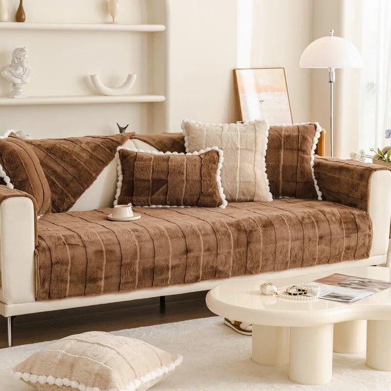 Pernă de canapea din pluș de iarnă Set de canapea de sufragerie îngroșat Pernă de spate canapea caldă, simplă, anti-alunecare, cotieră, prosop moale de praf