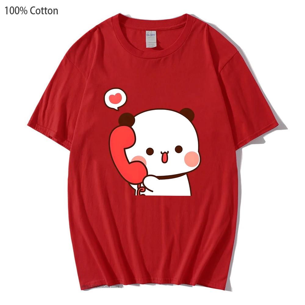 Couple T-Shirts Bubu Is Making A Call with Dudu Tshirt Cotton Clothes Women Panda and Brownie Bear Graphic Tops