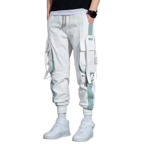 

Мужские брюки-карго с декором на ремешках, множеством карманов, свободным эластичным поясом, окантовкой на щиколотке, подходящим по цвету, в стиле хип-хоп, уличная одежда, рабочие брюки для активного отдыха 3XL белый