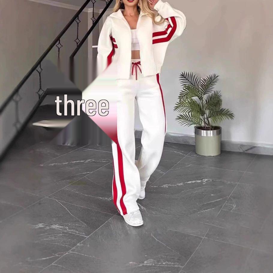 2025 Women's Autumn Fashion Color Block Two-Piece Casual Sports Suit