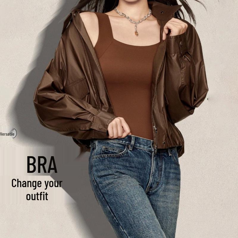 Women's Nude Skin-Base Warm Underwear: Autumn & Winter Layer with Fixed Chest Pads, Skin-Beautifying and Anti-Exposure Vest.