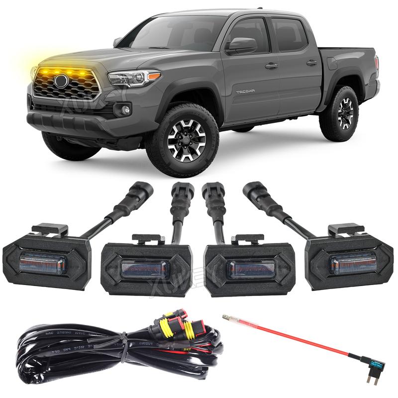 4x 6LED Grille Light Wiring Harness Kit Smoked Amber For Toyota Tacoma TRD Off Road Sport Models Front Grill 2020 2021 2022 2023
