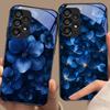 Blue and white flowers For Samsung Galaxy S10 S20 Plus S21 FE S22 23 24 S25 Ultra Black tempered glass phone case hard shell