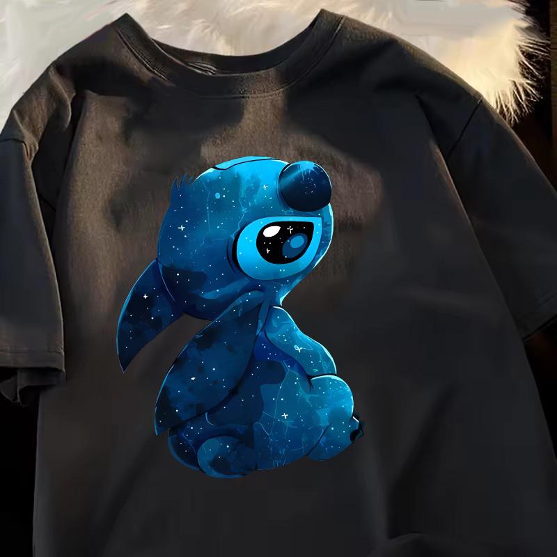 Funny 100 Cotton Stitch Love Graphic Print TShirt for Women Casual Short Sleeve Tee Cartoon Design