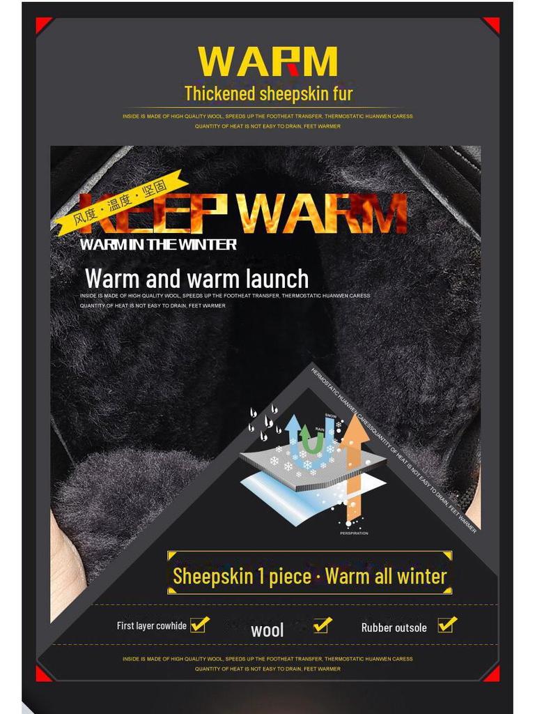 Men's Winter Cowhide Wool-Lined High Top Leather Snow Boots