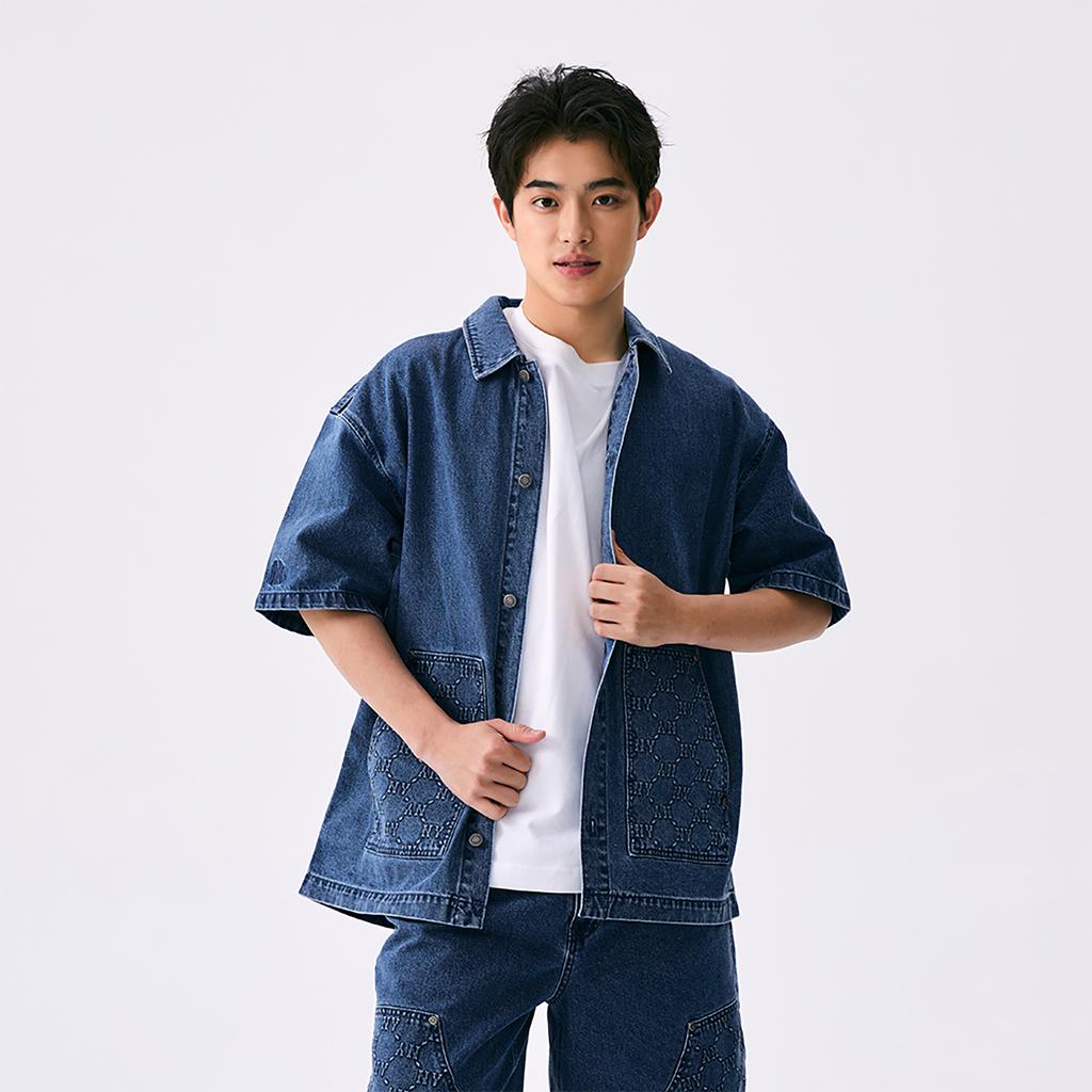 New MLB MONOGRAM Collection New York Yankees SS25 Shirt Unisex Denim 3ADRM0653-50INS