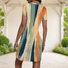 Women Plus Size Short Sleeve Round Neck Fitted Mini Dress Blue Abstract Print