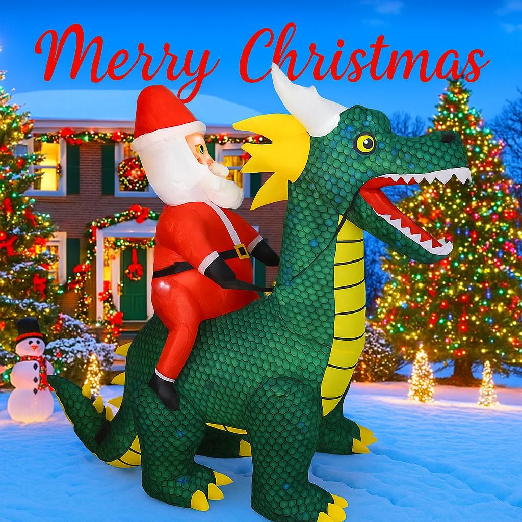 5.9FT Xmas Yard Decorations Inflatable Christmas Santa Riding Dragon Decor LED Unique Home Ornament Christmas Gifts Toy Supplies